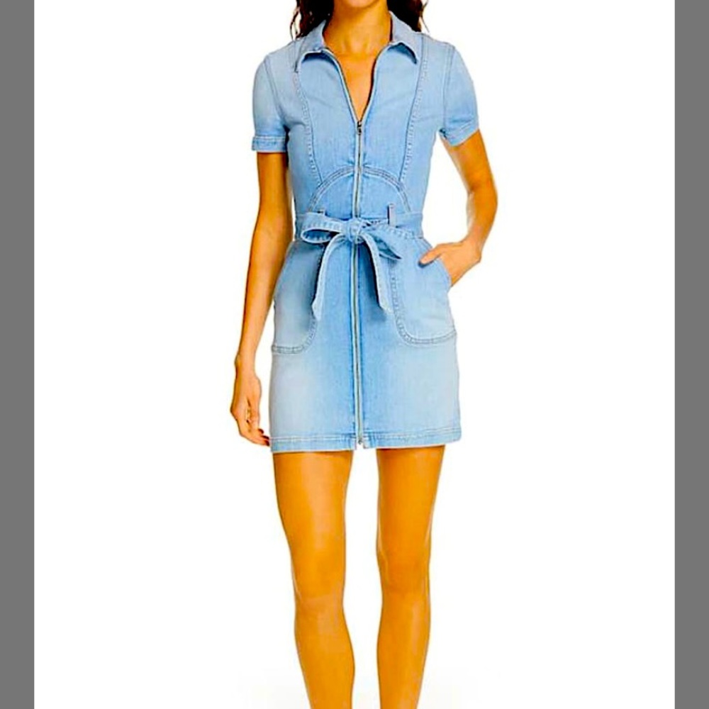 Alice + Olivia Blue Belted Denim Mini Dress